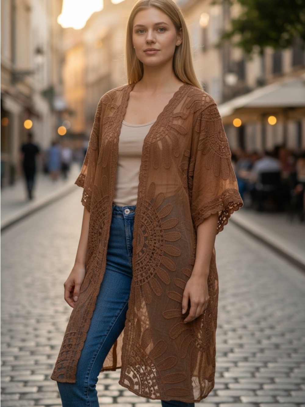 Rebellion Again Boho Lace Kimono style Cardigan. Size L-XL